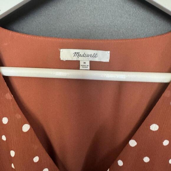 Madewell Police Dot Mini Dress in Brown Size M Medium Smocked Waist - Picture 6 of 9